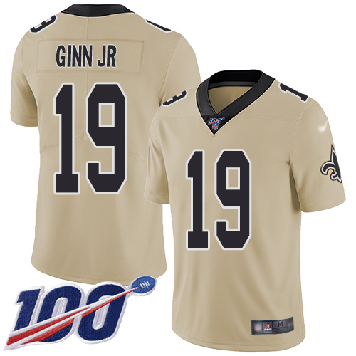 Men New Orleans Saints Limited Gold Ted Ginn Jr Jersey NFL Football #19 100th Season Inverted Legend Jersey->new orleans saints->NFL Jersey